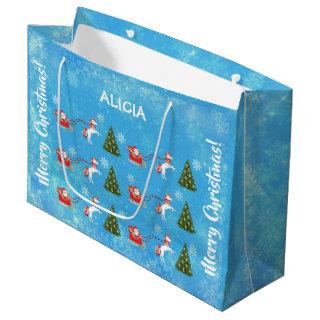 Unicorn Santa Snowflakes Xmas Tree Personalized Large Gift Bag