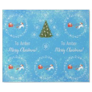 Unicorn Santa's Sleigh Personalize Name Merry Xmas