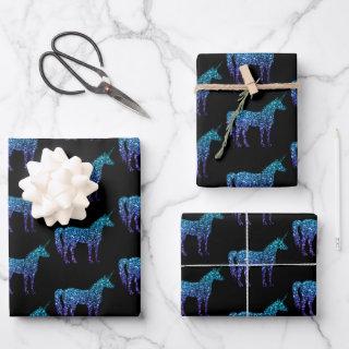 Unicorn Sparkles aqua blue ombre pattern black  Sheets