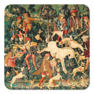 Unicorn Tapestries Defends Hunt  Square Sticker