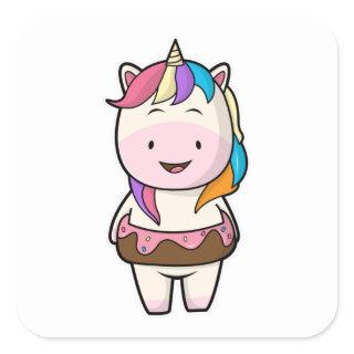 Unicorn with Chocolate donut Square Sticker