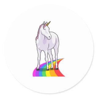 Unicorn with Rainbow Classic Round Sticker