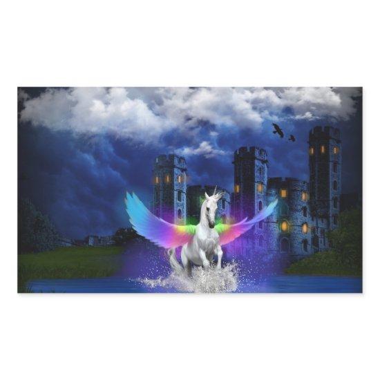 Unicorn With Rainbow Wings Rectangular Sticker