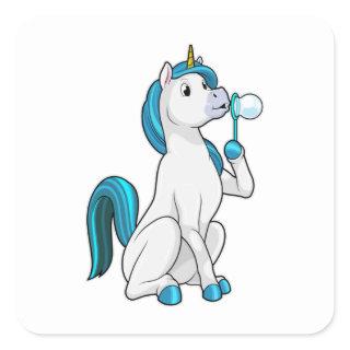 Unicorn with Soap bubbles Square Sticker