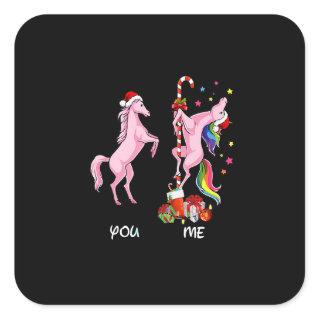 Unicorn You vs Me Funny Santa Hat Rainbow Christma Square Sticker