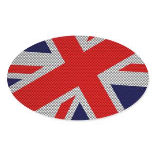 Union Jack on Carbon Fiber Style Print Oval Sticker