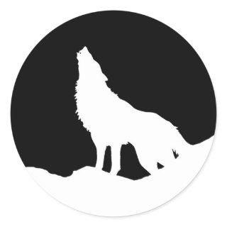 Unique Black & White Pop Art Wolf Silhouette Classic Round Sticker