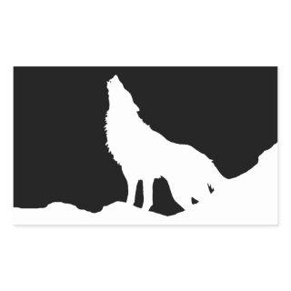 Unique Black & White Pop Art Wolf Silhouette Rectangular Sticker