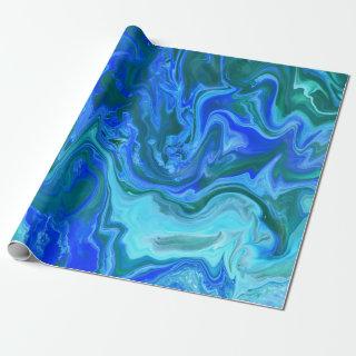 Unique Blue Turquoise Navy Abstract Fluid Art