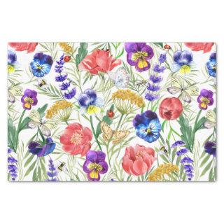 Unique Colorful Wild Field Flowers Bugs Pattern Tissue Paper