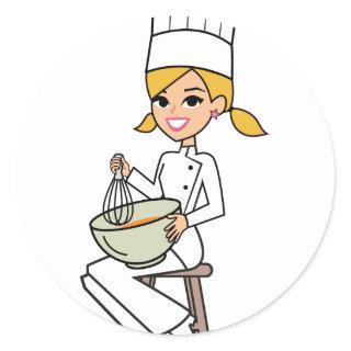 Unique Girl Chef Illustration Classic Round Sticker