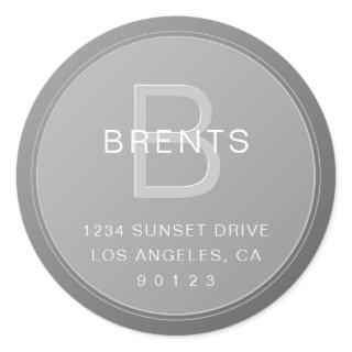 Unique Monogram Grey Gradient Return Address Classic Round Sticker
