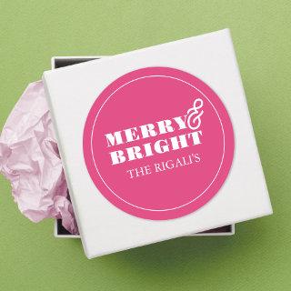 Unique Simple Pink Merry & Bright Font Classic Round Sticker