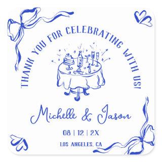 Unique Whimsical Hand Drawn French Bow Thank You Square Sticker