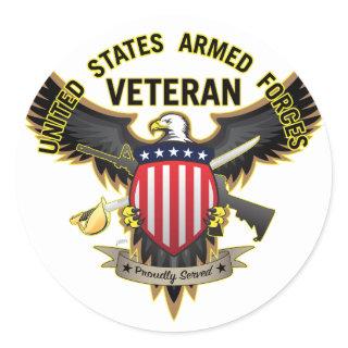 United States Armed Forces Veteran, Proudly Served Classic Round Sticker