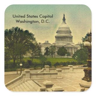 United States Capitol from Library Steps Date 1898 Square Sticker