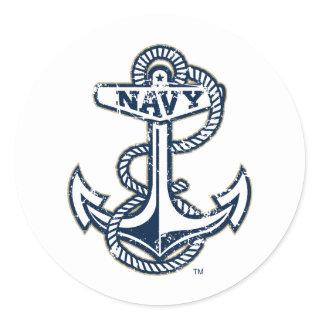 United States Naval Academy Anchor Distressed Classic Round Sticker