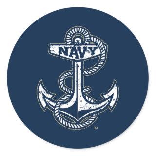United States Naval Academy Anchor Distressed Classic Round Sticker