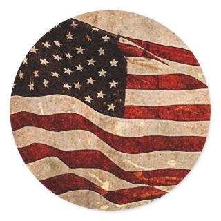 United States Patriotic USA Rustic American Flag Classic Round Sticker