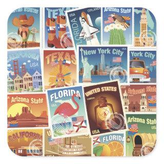 United States Postage Stamps Square Sticker