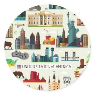 United States Symbols Pattern Classic Round Sticker