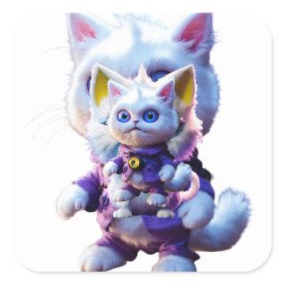 Unveiling the Enigmatic CGI White Cat Monster:  Square Sticker