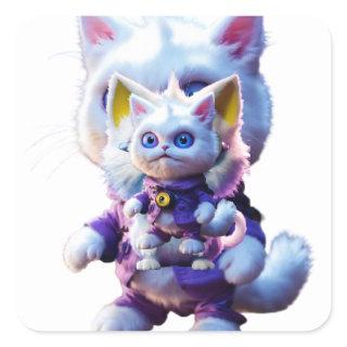 Unveiling the Enigmatic CGI White Cat Monster:  Square Sticker