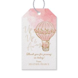 Up and Away Rose Hot Air Balloon Girl Baby Shower Gift Tags