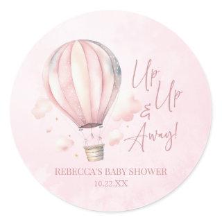 Up Up and Away! Pink Hot Air Balloon Baby Shower Classic Round Sticker