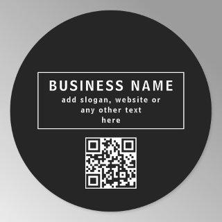 Upload QR code or Logo | Modern Black Classic Round Sticker