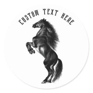 Upright Black Wild Horse Sticker with Custom Text