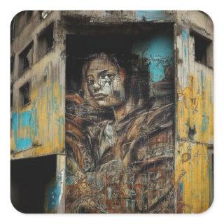 Urban Art on Abandoned Building Square Sticker