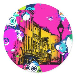 urban city graffiti paint splatter design colorful classic round sticker