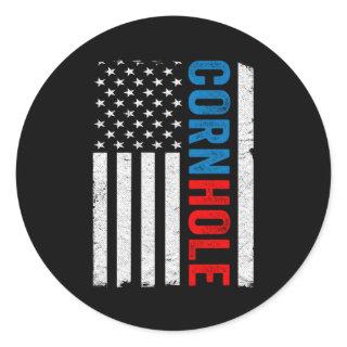 Us American Flag Corn Hole Bean Bag Toss Player Co Classic Round Sticker