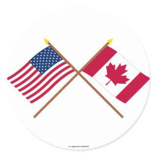 US and Canada Crossed Flags Classic Round Sticker