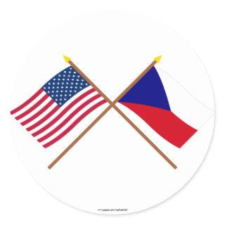 US and Czech Republic Crossed Flags Classic Round Sticker