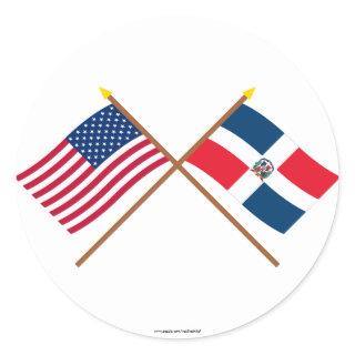 US and Dominican Republic Crossed Flags Classic Round Sticker