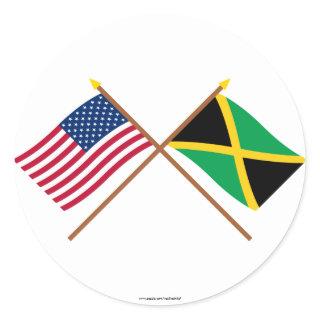 US and Jamaica Crossed Flags Classic Round Sticker