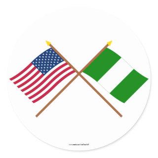 US and Nigeria Crossed Flags Classic Round Sticker