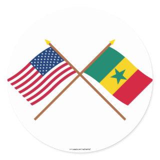 US and Senegal Crossed Flags Classic Round Sticker