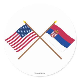 US and Serbia Crossed Flags Classic Round Sticker