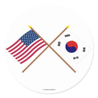 US and South Korea Crossed Flags Classic Round Sticker