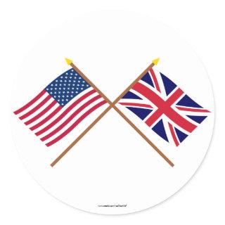 US and United Kingdom Crossed Flags Classic Round Sticker