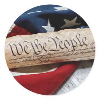 US Constitution and Flag Classic Round Sticker