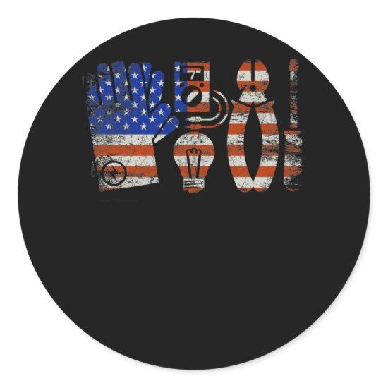 US Flag American Electrician Classic Round Sticker