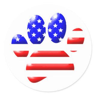 US Flag Dog Paw Print  Classic Round Sticker
