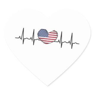 US Flag Heartbeat ECG Electrocardiography Heart Sticker