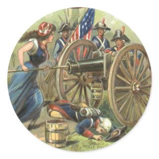 US Flag Molly Pitcher Cannon Classic Round Sticker