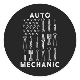 US Flag Wrench Workshop Screwdriver Mechanic Gift Classic Round Sticker