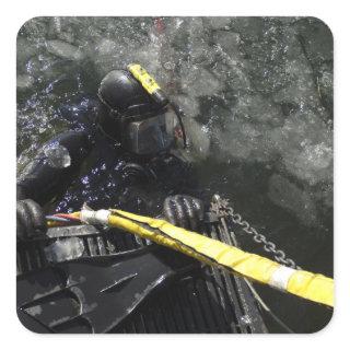 US Navy Diver gets ready to start his dive Square Sticker